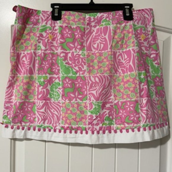 Lilly Pulitzer Pink, Green & White Sealife Patch print vintage skort - Size 10 - Picture 3 of 4